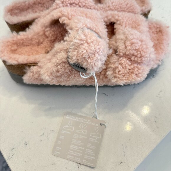 BIRKENSTOCK Arizona Big Buckle Genuine Shearling Slide Sandal in Crystal Rose - Picture 5 of 9